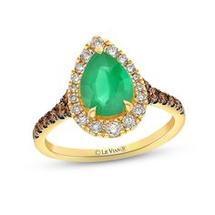 This enticing Le Vian® ring showcases an exquisite pear-shaped Costa Smeralda Emerald™ traced by sparkling Nude Diamonds™. Rich Chocolate Diamonds® adorn the 14K Honey Gold™ band and bring the total diamond weight to 1/2 carat. Le Vian®. Discover the Legend. This ring is available in limited sizes. If you don't see your size here, please visit a store to order your ring. Levian Rings, Costa Smeralda, Chocolate Diamonds, Le Vian, Kay Jewelers, Emerald Stone, Gold Price, 2 Carat, Emerald Ring