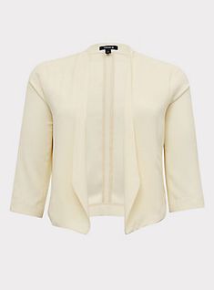 Plus Size Cream Crepe Cutaway Blazer, WHISPER WHITE Plus Size Jacket, Peplum Blazer, Crepe Blazer, Peplum Jacket, Open Front Blazer, Open Front Jacket, Crepe Fabric, Cropped Denim, Colored Blazer