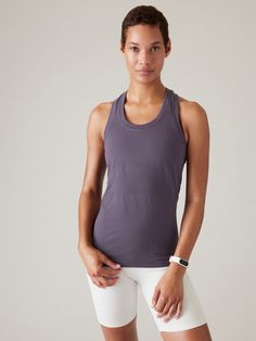 FOR: Medium to high impact workouts at the gym, studio, or outdoors FEEL: Seamless construction for maximum comfort and minimal chafing FAVE: Hydrogen odor-controlling yarns keep your favorite styles unstinkable and fresher for longer #530501 Fitted Functional 4-way Stretch Tank Top For Yoga, Seamless Technical Yoga Activewear, Technical Seamless Activewear For Yoga, Gray Breathable Tank Top For Yoga, Functional Seamless Tank Top For Yoga, Functional Gray Activewear For Light Exercise, Gray 4-way Stretch Activewear For Light Exercise, Gray Activewear For Light Exercise With 4-way Stretch, Functional Seamless Sports Tank Top