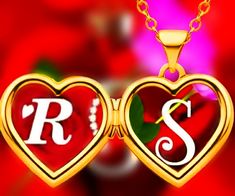 two heart shaped lockes with the letters r and s in them on a red background