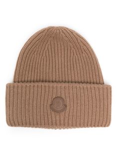 camel brown cashmere ribbed knit appliqué logo round crown turn-up hem Luxury Brown Hat For Fall, Classic Beanie With Embroidered Logo, Designer Beanie For Winter, Luxury Brown Hat With Embroidered Logo, Classic Beige Beanie For Winter, Designer Brown Hat With Embroidered Logo, Luxury Beige Hat With Embroidered Logo, Brown Classic Beanie For Winter, City Shorts