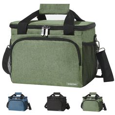 an insulated cooler bag with multiple compartments and handles, all in different color options