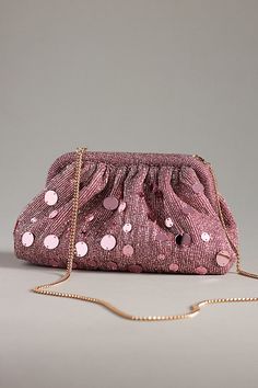 Glass beads, acrylic; cotton lining Removable chain strap One inner slip pocket Frame closure Imported | Mirror Beaded Clutch by Anthropologie in Pink, Women's, Cotton/Acrylic/Glass Anthropologie Mirror, Embellished Clutch, Pink Fits, Beaded Clutch, 50 Fashion, The Mirror, Chain Strap, Clutches, Color Coding