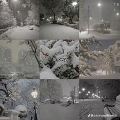 the snow is falling and there are many different pictures