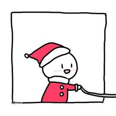 a drawing of a person wearing a santa hat and pulling something on a string with one hand