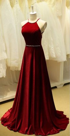 High Neckline Floor Length Red Wine Taffeta Fabric Fitted Burgundy Dress With Sweep Train, Burgundy Fitted Homecoming Dress, Fitted Burgundy Dress For Homecoming, Prom Dress Halter, Backless Evening Gowns, Evening Dress Long, Beaded Evening Gowns, Halter Prom Dresses, Prom Dresses 2016