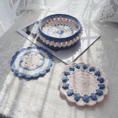 Rose Collection - Handmade Crochet Storage Basket - Blue Crochet Storage Basket, Art Au Crochet, Christmas Knitting Patterns Free, Coasters Crochet, Coaster Crochet, Crochet Storage Baskets, Crochet Storage, Crochet Coaster, Crochet Design Pattern