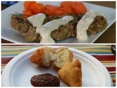 there are two pictures of different foods on the same plate, one is meatballs and carrots