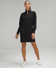 Feel it to believe it. This long-sleeve dress has a peach-fuzz touch that's impossible to resist. Dress it up or down and enjoy the softness all day. Designed for On the Move. A loose fit with a little extra room:Falls to just above the centre of the kneecap. Hidden pocket to stash your cards and key. Secure kangaroo pocket. Smooth, SoftstremeTM Fabric. Lining: 95% Cotton, 5% Elastane. Rib: 90% Cotton, 10% Elastane. Body: 53% Recycled polyester, 38% Lenzing modal, 9% Elastane. Styling Lululemon, Lululemon Dress, Cozy Dress, Zip Dress, Cotton Bottoms, Hidden Pocket, Feel It, Yoga Clothes, Half Zip