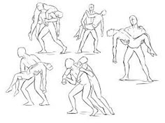 an image of people doing different poses in the same direction drawing style, black and white