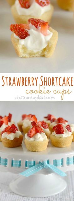 strawberry shortcake cupcakes with whipped cream and fresh strawberries on the top