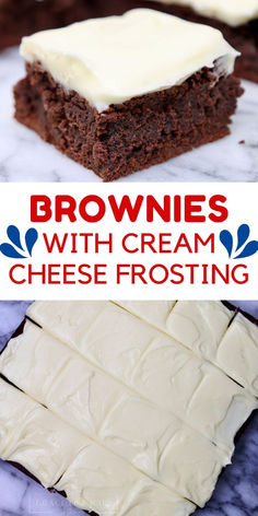 brownies with cream cheese frosting on top