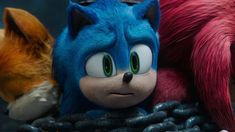 sonic the hedgehog and other animated characters are shown in this still - life scene