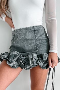 Call The Paparazzi Ruffled Denim Mini Skirt (Washed Black) - NanaMacs Spring Denim Tiered Ruffled Skirt, Spring Tiered Skirt With Frayed Hem, Spring Ruffled Tiered Denim Skirt, Spring Tiered Ruffled Denim Skirt, Stretch Denim Mini Skirt With Frayed Hem, Trendy Stretch Mini Skirt With Frayed Hem, Stretch Mini Skirt With Frayed Hem, Casual High Waist Skirt With Ruffle Hem, Casual Ruffled Denim Skirt For Spring