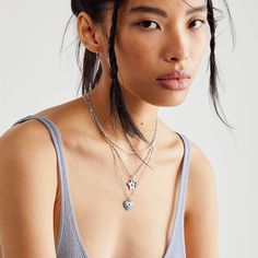 Free People Sail Away Layered Necklace Color: Silver Blue Heart Everyday Blue Clavicle Chain Necklace, Light Blue Clavicle Chain Necklace, Casual Blue Necklace For Everyday Wear, Trendy Blue Clavicle Chain Necklace, Blue Clavicle Chain Charm Necklace, Trendy Blue Everyday Jewelry, Free People Necklace, Gold Chain Link Necklace, Lariat Style Necklace