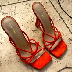 Orange Sandal Heels Purchased From Fashion Nova. Never Worn Steve Madden Platform Heels, Pink Suede Heels, Orange Sandals, Pointy Heels, Brown Dress Shoes, Suede High Heels, Denim Boots, Strap Sandals Women, Pink Sandals