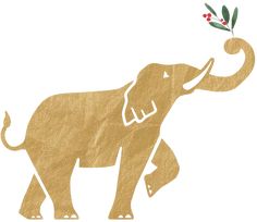 an elephant with a branch in its trunk and some berries on it's back