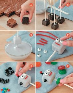 how to make monster marshmallows with chocolate and candy sticks for halloween treats