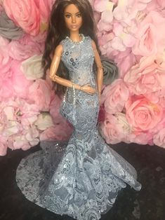 2pc Luxury High Quality Dolls Cocktail Dress Sequins Sparkly - Etsy Mermaid Sequin Dress For Wedding And Party Season, Elegant Silver Mermaid Dress For Party, Glamorous Gray Evening Dress, Gray Fitted Party Gown, Sleeveless Gray Party Gown, Gray Sleeveless Party Gown, Elegant Mermaid Sequin Dress For Prom, Elegant Mermaid Sequin Prom Dress, Elegant Mermaid Sequin Dress For Prom Season