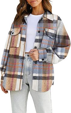 Womens Flannel Jacket, Oversized Button Down Shirt, Plaid Shacket, Plaid Shirts, Flannel Women, Flannel Jacket, Long Sleeve Flannel, Casual Vest, Plaid Flannel Shirt