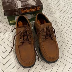 Mens Size 9.5. New With Box. Tried On But Never Worn. Brown Leather Boots With Black Soles. Lace Up. No Trades. Timberland Earthkeepers Boots, Timberland Loafers, Sailing Shoes, Timberland Leather Boots, Dress Leather Boots, Timberland Waterproof Boots, Brown Leather Dress, Moc Toe Boots, Leather Hiking Boots