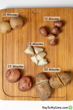 potatoes are shown on a cutting board and labeled with the ingredients