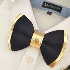 Luxury Detachable Bow Tie For Party, Dapper Bow With Decorative Detail For Party, Luxury Bow Tie As Gift, Dapper Adjustable Bow For Party, Dapper Butterfly Knot Bow For Party, Dapper Party Bow With Decorative Detail, Black Tux Gold Bow Tie, Elegant Gold Tie With Decorative Bow, Gold Bow Tie Accessories For Wedding