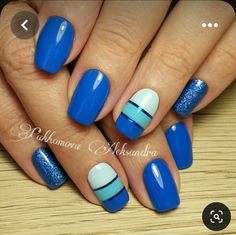 Striping Nail Art, Blue Manicure, Art Deco Nails, Squoval Nails, Dot Nail Art, Stylish Nails Designs, Cute Nail Art Designs, Pretty Nail Designs, Dots Nails