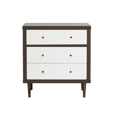 a white and brown dresser with two drawers