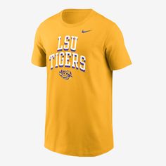 Show love for your school on game day and beyond in this classic LSU T-shirt. Varsity Team-colored T-shirt For Fans, Varsity Team-colored Fan Merchandise T-shirt, Varsity Team-colored T-shirt For Fan Merchandise, Varsity Style Team-colored T-shirt For Fans, Varsity Short Sleeve T-shirt For Fan Gear, Varsity Style Fan Gear T-shirt, Varsity Style Fan Gear T-shirt With Short Sleeves, Varsity Style Short Sleeve T-shirt For Fan Gear, Varsity Logo Print T-shirt For Game Day