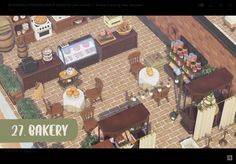 an aerial view of a bakery with lots of tables and chairs in the kitchen area