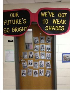 a door with some pictures on it that say we've got 50 bright shades