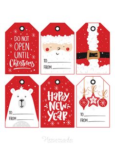 christmas gift tags with santa claus and reindeer