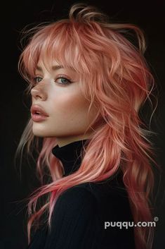 mullet-haircuts-for-women-8 Shaggy Pink Hair, Sleek Bun Hairstyles Wedding, Slick Bun Hairstyles, Half Up Half Down Bow, Honey Blonde Braids, Haircut Options, Hairstyles Man