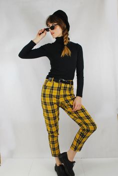 "Fully lined check tartan patterned tapered Mom jean style chino/Capri pants in navy and mustard colourway. Other colours available in our shop (see final photo). Other colours here :)  https://www.etsy.com/uk/shop/WolfVintageClothing?ref=seller-platform-mcnav&search_query=tartan FREE UK SHIPPING - Flattering high rise at the waist - Tapered at the ankle (short length) or straight leg (regular length) - Two pockets  - Belt loops - Fully lined Outer material is 100% cotton. Inner lining is silky and made from polyester. Sizing: We recommend sizing up unsure :) Sizes UK 6, 8, 10, 12, 14, 16, 18, 20 & 22 available, please see photo 4 for the sizing chart. 6 = 26\" 8 = 27\" 10 = 28\" 12 - 30\" 14 - 32\" 16 = 33\" 18 = 34\" 20 = 36\" 22 = 38\" Condition: New. POSTAGE - We aim to dispatch within Mom Jeans Style, Mom Jean, Plaid Pants, Tartan Plaid, Pants Trousers, Pants Outfit, Jeans Style, Trousers Women, Work Outfit