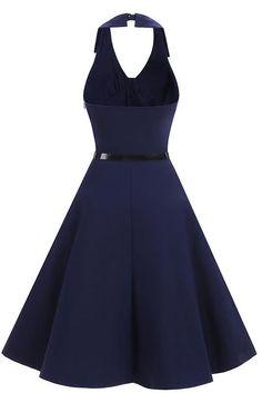 Dark Navy Fit And Flare Halter Homecoming Dress. PRODUCT DETAILS SKU: 19J050401. Year: 2019. Shown Color: Dark Navy. Silhouette: A-line. Sleeve: Sleeveless. Back Style: Zipper Up. Fabric: Polyester. Neckline: Halter. Hemline/Train: Knee Length. Embellishment: No. Season: Spring, Summer, Fall, Winter Cut Out Prom Dresses, Halter Homecoming Dress, Cocktail Dress Yellow, Column Wedding Dress, Navy Prom Dresses, Prom Dresses Boho, Custom Prom Dress, Formal Dresses With Sleeves, Burgundy Prom Dress