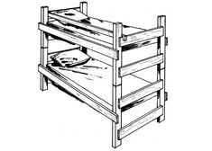 the bunk bed is made out of wood and has two shelves on each side, one with