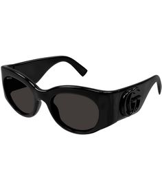 From Gucci&#x2C; these sunglasses feature:Injection frameRound shapeSolid lensNot Rx ableNon-polarizedApprox. 53mm lens- 21mm bridge- 140mm templeImported. Gucci Luxury Sunglasses With Mirrored Lenses, Black Gucci Shield Sunglasses With Mirrored Lenses, Gucci Luxury Shield Sunglasses, Gucci Black Sunglasses, Designer Gucci Black Shield Sunglasses, Gucci Matte Black Tinted Sunglasses, Luxury Black Gucci Sunglasses, Gucci Sunglasses, Eyewear Womens