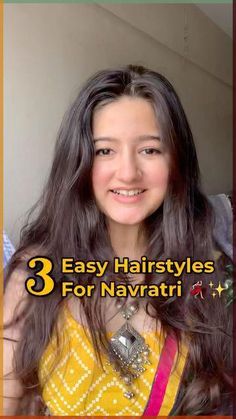 Open Hairstyles For Traditional Wear, Simple Garba Hairstyle, Bun Hairstyle For Navratri Look, Hairstyles For Short Hair For Traditional Wear, Hair Styles On Traditional Wear, Indian Wear Hairstyles Long Hair, Hairstyles With Traditional Outfit, Front Hair Styles With Bun, Haïr Style For Festival