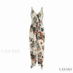 Lasaky - Printed Backless Jumpsuit with Halter Neck Tie Hipster Women, Lace Pants, Long Romper, High Waist Fashion, Jumpsuit Party, Long Trousers, Pant Length, Long Jumpsuits, Hipster Fashion