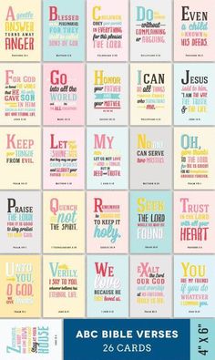 the bible verse cards are shown with different colors and font on each card, which is also