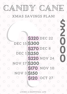 the candy cane christmas savings plan is shown in pink and gray, with numbers on it