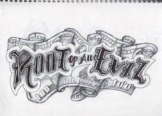 a drawing of the word run to an evil in black and white ink on paper