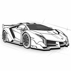 a drawing of a sports car on a white background