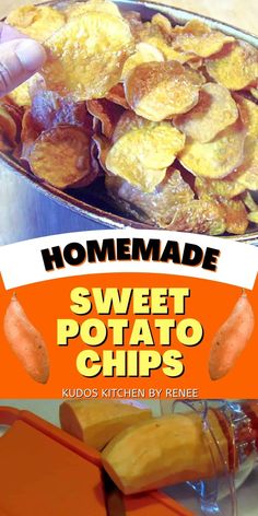 the homemade sweet potato chips are ready to be eaten and put in the oven for consumption