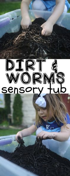 Dirt and Worms Sensory Tub - I Can Teach My Child! Dirt And Worms, Outdoor Activities For Toddlers, Sensory Tubs, Sensory Tub, Indoor Activities For Toddlers, Outdoor Fun For Kids, Sensory Activities Toddlers, Fun Outdoor Activities, Toddler Sensory