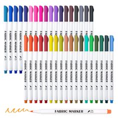 many different colors of markers and pens are shown in this image with the marker pen next to it