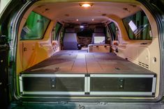 the inside of an ambulance with its doors open