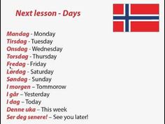 a poster with the words next lesson - days in english and norwegian, on a white background