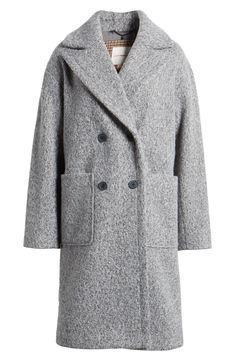 Look forward to the cooler seasons in this versatile bouclé coat detailed with oversized patch pockets. Double-breasted button closure Notched lapels Front patch pockets Lined 100% polyester Dry clean Imported Double-breasted Wool Coat With Pockets For Cold Weather, Double-breasted Fall Outerwear With Patch Pockets, Fall Double-breasted Outerwear With Patch Pockets, Double-breasted Outerwear With Patch Pockets For Fall, Double-breasted Winter Outerwear With Flap Pockets, Chic Pea Coat With Pockets For Cold Weather, Boucle Coat, Nordstrom Store, Patch Pocket